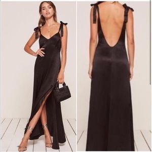 Reformation Tanya Dress 100% Silk Black Size Med